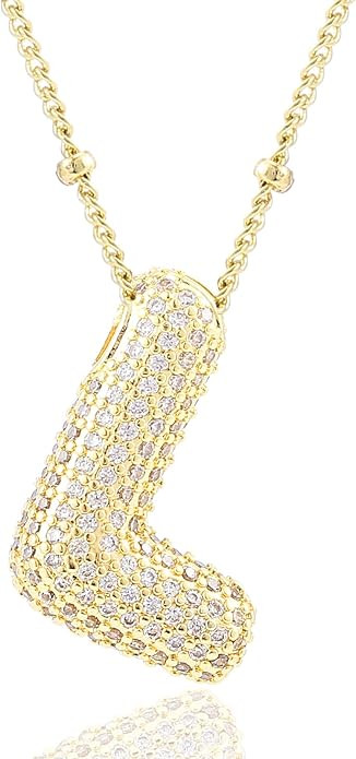 Letter Necklace, 14k Gold Plated Bubble Balloon Dainty Necklace for Women, Chunky Initial Charm P... | Amazon (US)