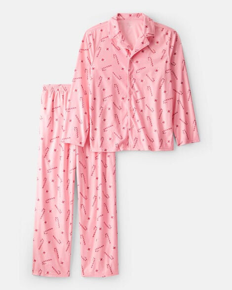 Carter's Adult Peppermint Print Long-Sleeve Loose Fit Coat-Style 2-Piece Pajamas - Pink XS Pink | Carter's Inc