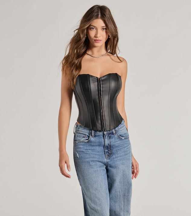 Level Up Sleek Faux Leather Strapless Corset Top | Windsor Stores