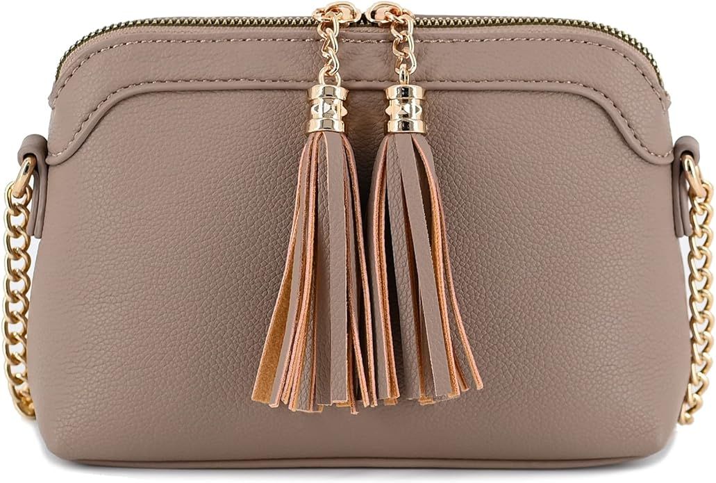 Lightweight Two Tassel Small Messenger Crossbody Bag with Chain Strap Cell Phone Wallet Purses | Amazon (US)