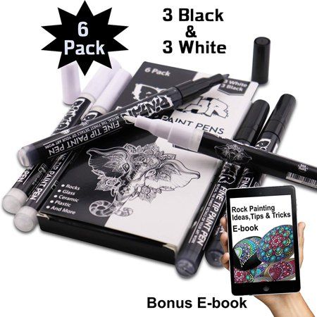 PINTAR Premium Acrylic Paint Pens - 3 Black & 3 White(6-Pack) Extra Fine Tip(0.7) Rock Painting, Cer | Walmart (US)