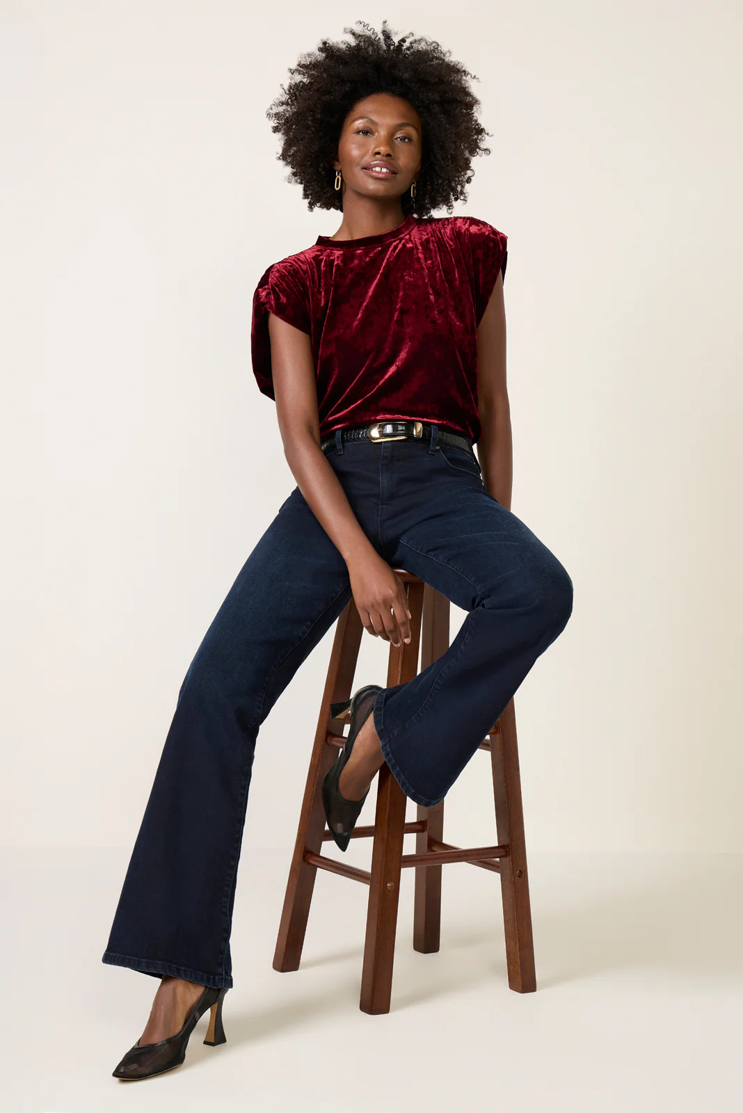 Acacia Velvet Shirred Shoulder Tee | Evereve