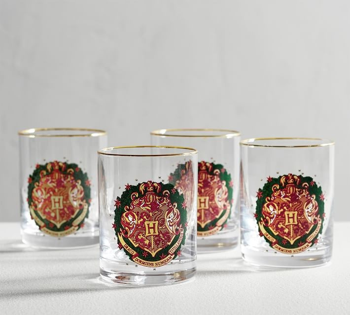 HARRY POTTER™ HOGWARTS™ Holiday Crest Glass Tumblers, Set of 4 | Pottery Barn (US)