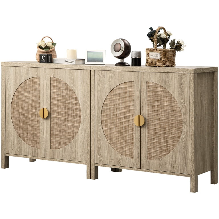 Boowill Rattan Sideboard Storage Cabinet Set of 2, Buffet Cabinet with Doors and Adjustable Shelf... | Walmart (US)