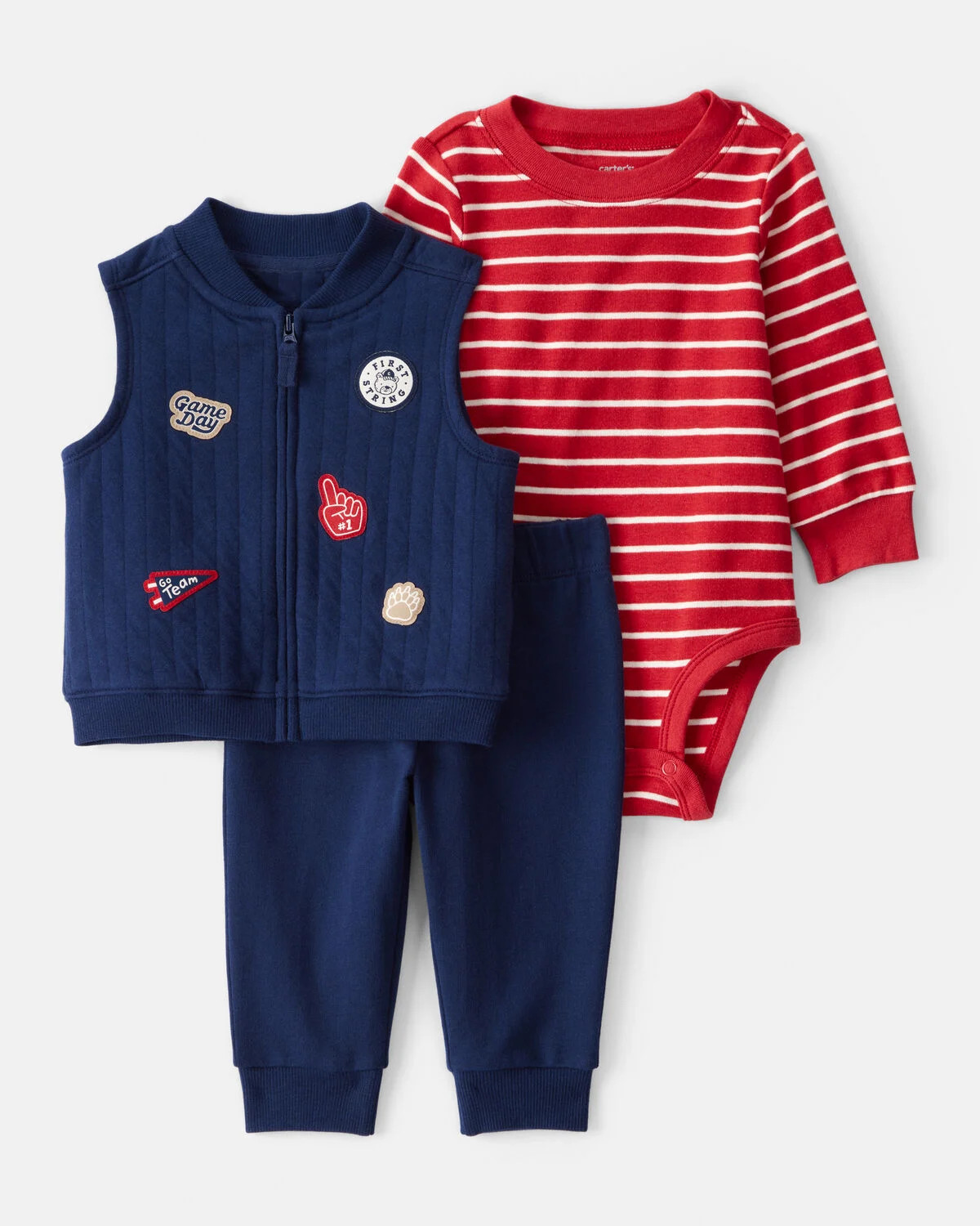 Baby Boy 3-Piece Game Day Little Vest Set - Navy/Red | Carter's Inc