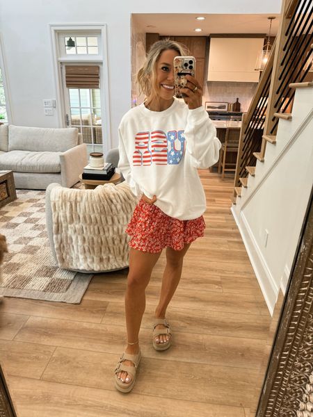 Pink Lily MEMORIAL DAY sale going on✨🇺🇸🤍lots of awesome doorbusters going on + my code HOLLEY30 works for 30% off most everything else! 😎 perfect to grab some fun seasonal things for the summer! 

In a L crewneck & S skort🤍

Graphic tees / Memorial Day sale / t shirt / crewneck / casual / Holley Gabrielle 

#LTKStyleTip #LTKSaleAlert #LTKFindsUnder50