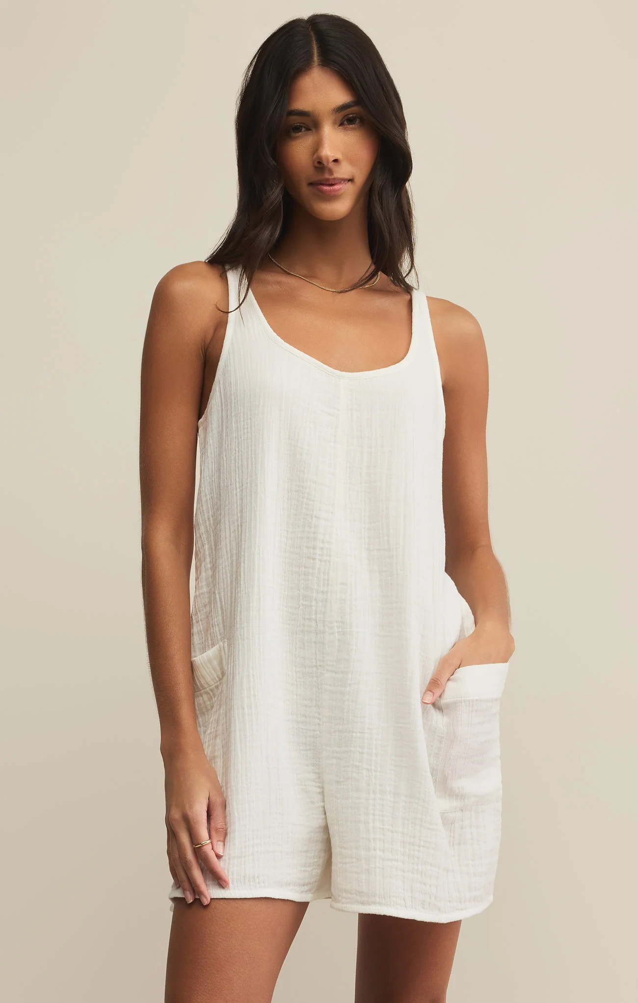 Z SUPPLY Women's Calista Gauze Romper, White, Medium | Z Supply