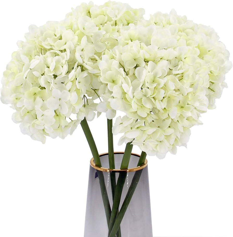 High Details Hydrangea Silk Flowers (225 Petals of Each Flower), Artificial Hydrangea Flowers, Wh... | Amazon (US)