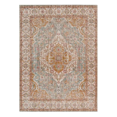 HomeRoots 5' X 8' Orange Light Blue And Beige Oriental Area Rug | Target
