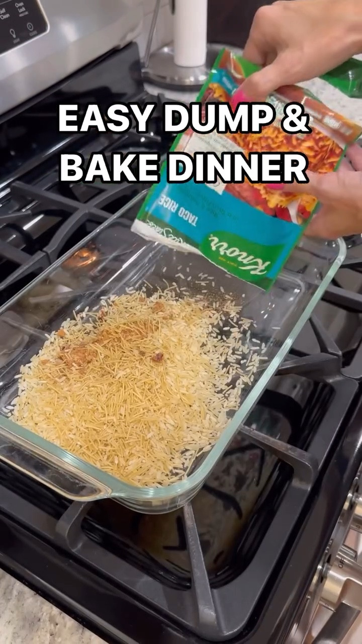 🥘SUPER EASY DUMP & BAKE RECIPE you guys have to try it!!!! This one is TACO CHICKEN & RICE CASSEROLE. My whole family loves this one & it’s all done in one dish so EASY clean up. (recipe below 👇)

🛒Comment SHOP below to receive a DM with the link to shop this post on my LTK ⬇ https://liketk.it/4JdmD

🗒️ TACO CHICKEN & RICE CASSEROLE RECIPE:
1. Throw two bags of taco rice into a 13 x 9 baking dish, + about 1 lb of cooked rotisserie chicken, two 10 ounce cans of Rotel, 1 can of drained and rinse black beans, and two 10 1/2 ounce cans of chicken broth. Mix all together and make sure all of your rice is covered with broth.
2. Bake on 350 for about 40 minutes. 
3. Pull out your casserole and top it with shredded cheese then pop it back in your oven for another 10 minutes or just until your cheese is melted.
4.  Add your favorite toppings and enjoy!

🩷save this recipe for later and let me know if you try it!

#dumpandbake #dumpandbakerecipe #onepanmeal #viralrecipe #easymeal #easyrecipe #easydinner #dinnerideas #cooking #cookwithme #pasta #chickenandrice #casserole