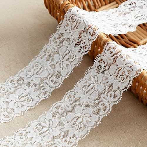 Lace Trim Ribbon, 5-Yard White Lace Ribbon, 2.36 Inch Width White Laces Trims Delicate Crown Ribb... | Amazon (US)