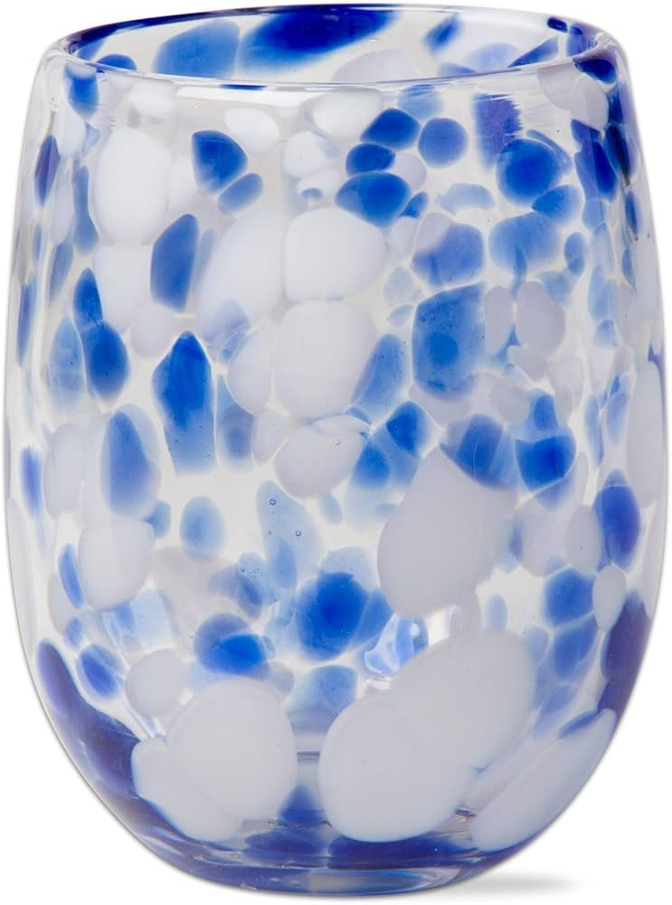 tag 16 oz. Confetti Glass Stemless Wine Drinkware Cobalt Blue and White Dishwasher Safe Beverage ... | Amazon (US)