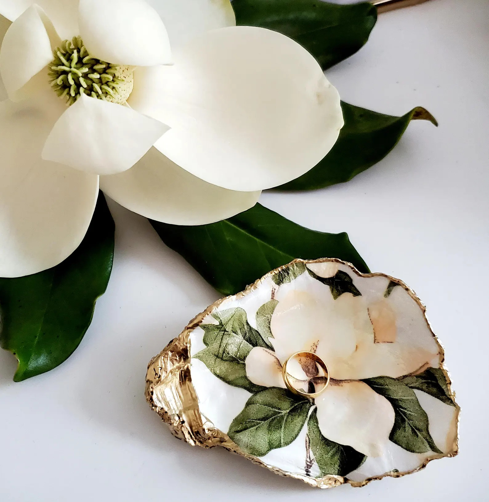 MAGNOLIA DREAMS Oyster Shell dish, Magnolia Trinket dish, Engagement Gift, Newlywed Gift, Wedding... | Etsy (Global)