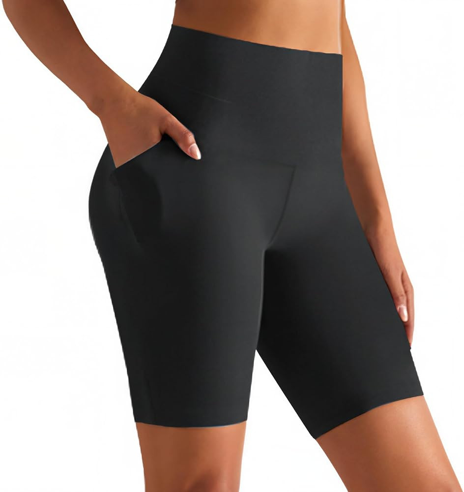 GROTEEN 8'' Biker Shorts Women with Pockets - High Waisted Tummy Control Yoga Workout Running Gym... | Amazon (US)