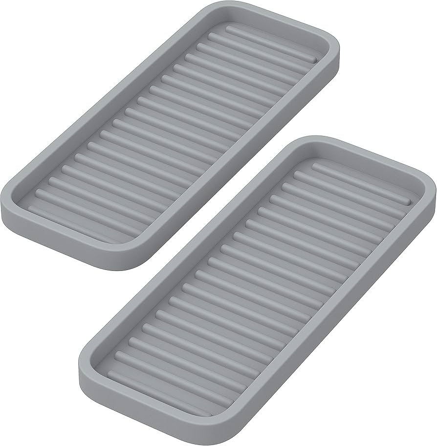 ZAPPOWARE Silicone Kitchen Sink Caddy Sponge Holder 9x3.5 (2-pack) Gray - Bathroom Vanity Tray Or... | Amazon (US)