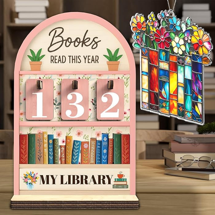 Pink Books Read This Year Counter, Reading Tracker Sign for Home Library Decor, Book Suncatcher O... | Amazon (US)
