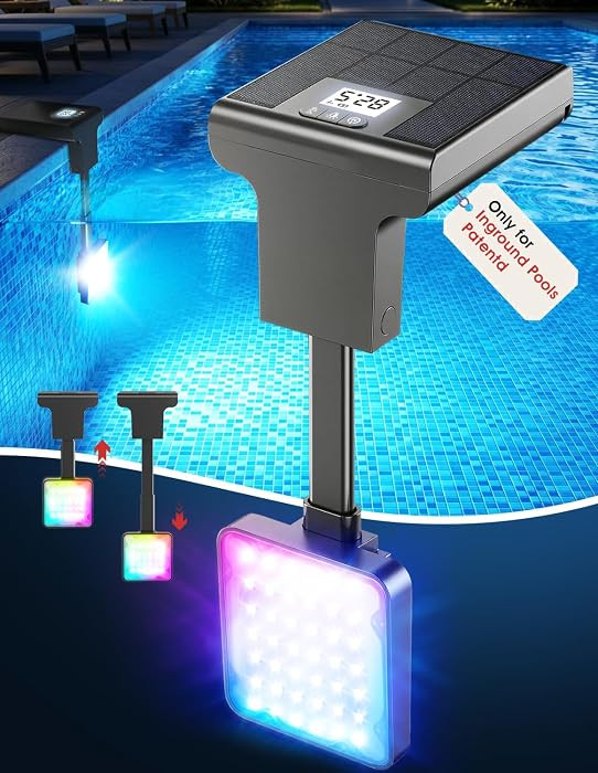 Solar Pool Lights for Inground Pools,Upgraded Solar Lights with LCD Pool Thermometer, Underwater ... | Amazon (US)