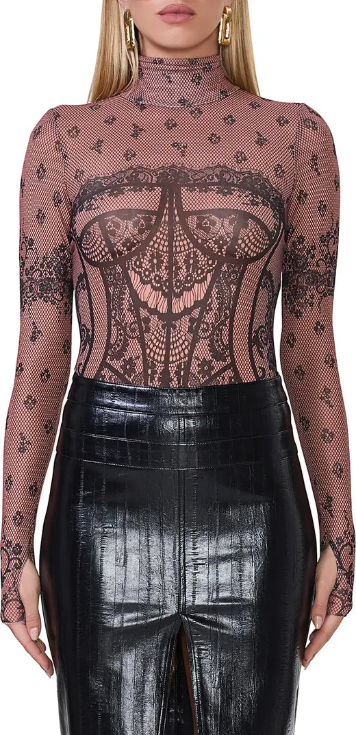 Zadie Print Turtleneck Mesh Top | Nordstrom