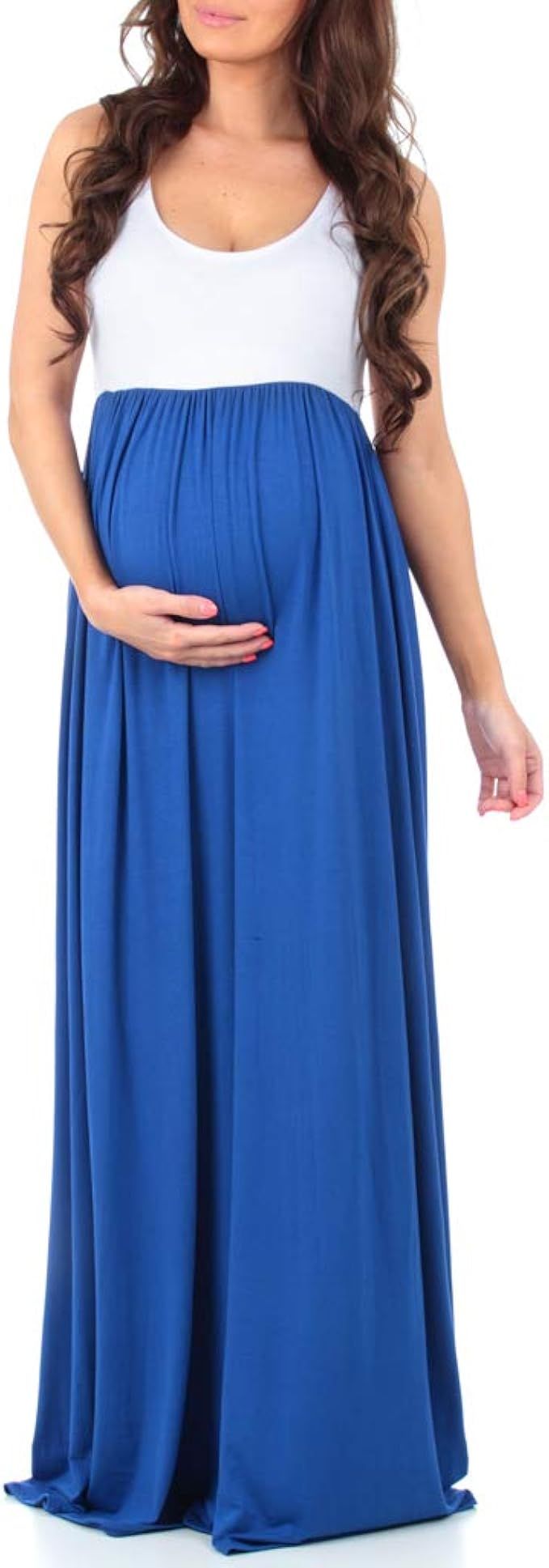 Sleeveless Ruched Color Block Maxi Maternity Dress for Baby Shower or Casual Wear | Amazon (US)