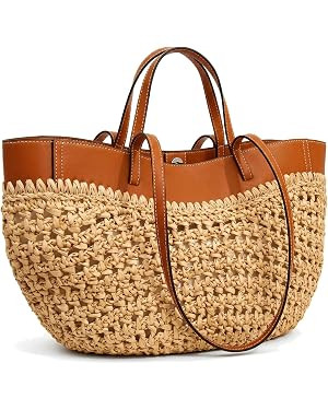 Bolsas de playa de paja para mujer, bolso de verano bohemio con correa de hombro de poliuretano | Amazon (US)