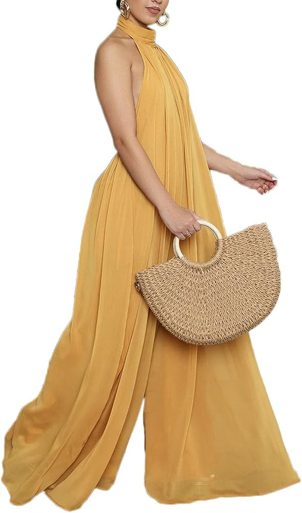 Ekaliy Summer Jumpsuit for Women Dressy Chiffon Halter Neck Jumpsuits | Amazon (US)