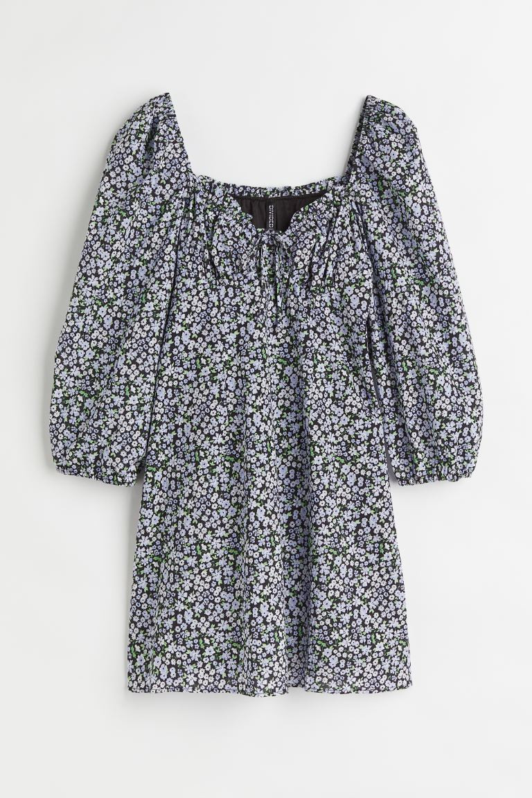 Vestido de algodón - Negro/Minifloral - MUJER | H&M ES | H&M (FR, IT, ES, PT, BE)