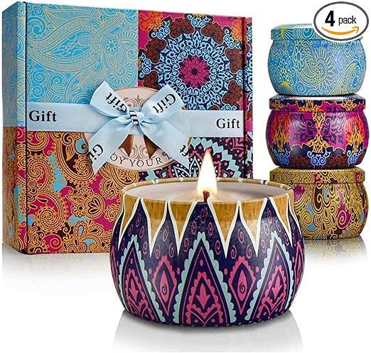 Candles Gift Set for Women, 4 Pack Scented Candles with 8% Essential Oils, 120H Long Lasting Arom... | Amazon (US)