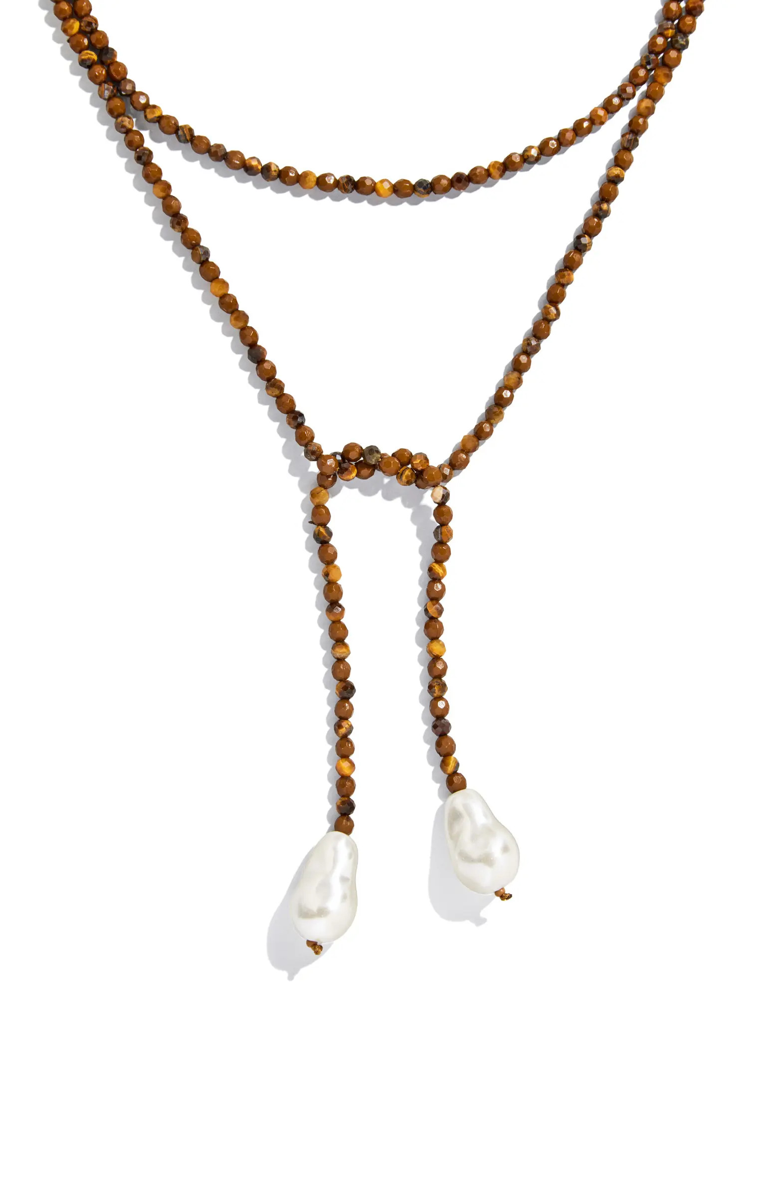 Faux Pearl & Faux Semi Precious Stone Wrap Necklace | Nordstrom