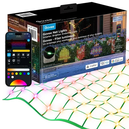 Govee LED Net Lights for Bushes, 2.8ft × 9.5ft, Animated Chirstmas Decorations, RGBIC Colorful Light Changing Effect, App & Voice Control | Walmart (US)