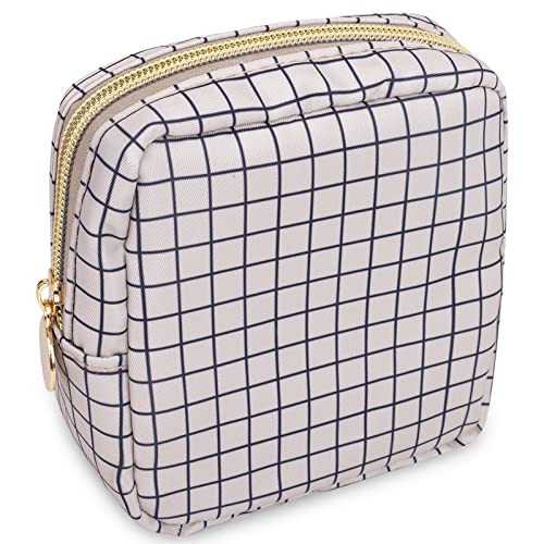 Nylon Mini Makeup Bag for Purse, Small Cute Checkered Makeup Bag Preppy Cosmetic Zipper Pouch Purse, Travel Coin Pouch Sanitary Napkin Storage Bag Clutch Make Up Organizer for Women Girls(Checkered) | Amazon (US)