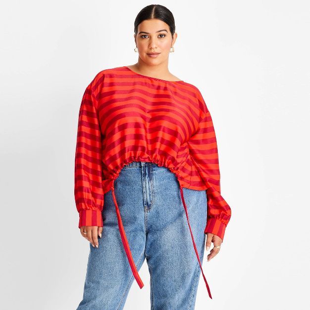 Women's Long Sleeve Drawstring Blouse - Future Collective™ with Kahlana Barfield Brown | Target