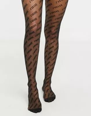 ASOS DESIGN J'adore slogan tights in black | ASOS (Global)