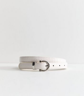 Cream Faux Leather Croc Embossed Skinny Belt New Look | New Look (UK)