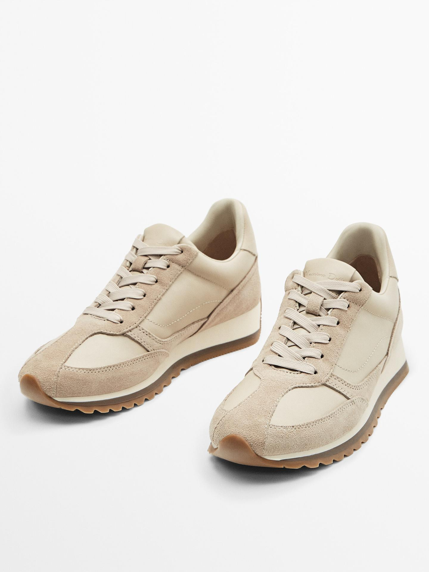 Contrast leather trainers | Massimo Dutti US