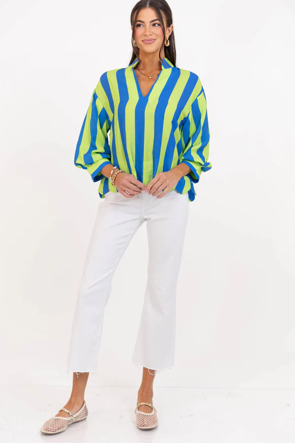 Glow From Within Green Striped Blouse | The Mint Julep Boutique