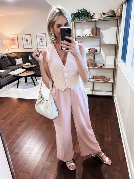 Amazon pink monochrome outfit with vest and trousers. Love the pink on pink! I sized up in both the vest and trousers to a medium. 

Perfect outfit for spring or summer! 

Spring outfit, pink outfit, summer outfit, pink vest, outfit idea, monochrome outfit 

#LTKfindsunder50 #LTKover40 #LTKSeasonal