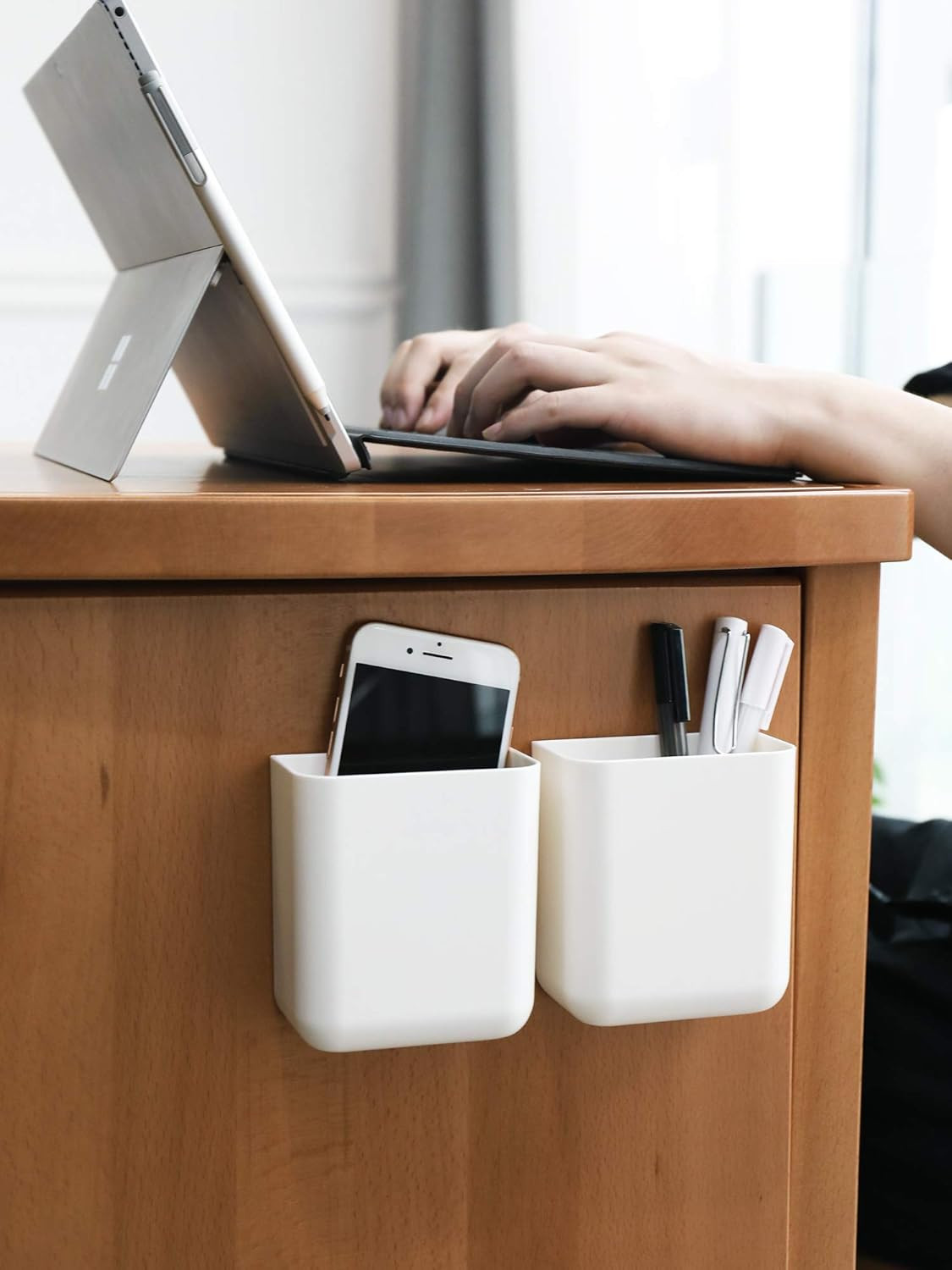 Remote Holders Wall Mount Hole Free, Self-Adhesive Storage Box, Pen Holder (2 Pack) | Amazon (US)