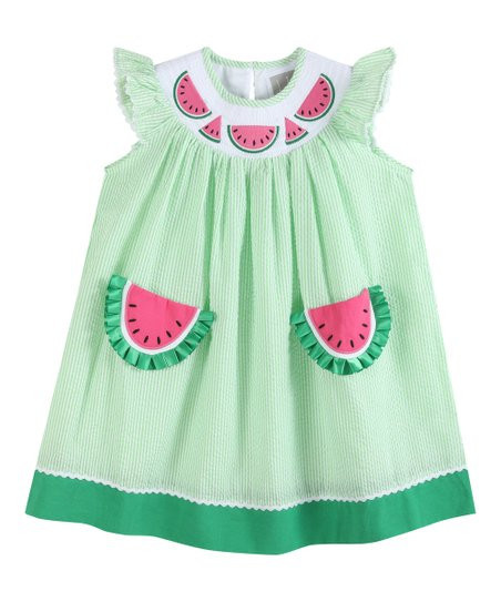 Lil Cactus Green Stripe Seersucker Watermelon Appliqué Smocked Bishop Dress - Infant, Toddler & ... | Zulily