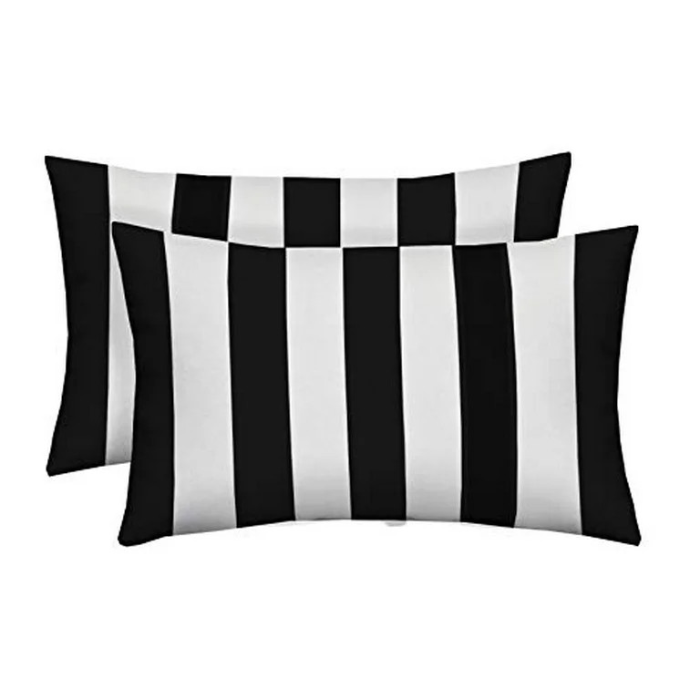 RSH Décor Indoor Outdoor Set of 2 Lumbar Pillow Weather Resistant 26" x 16", Black & White Strip... | Walmart (US)