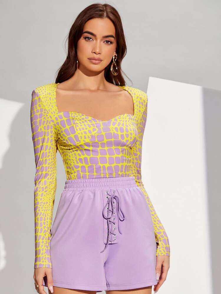 SHEIN Sweetheart Neck Crocodile Print Top | SHEIN