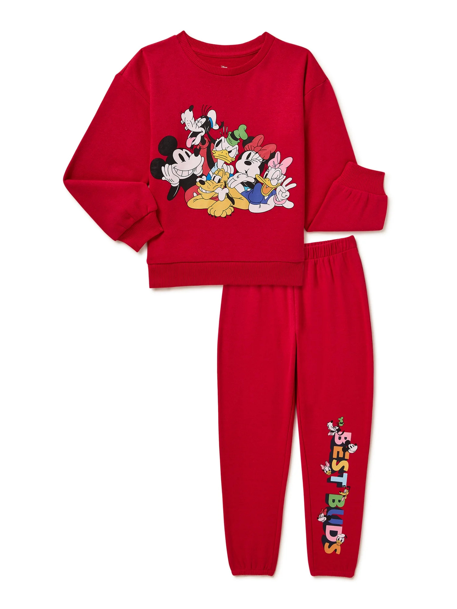 Mickey and Friends Girls Long Sleeve Crewneck Sweatshirt and Jogger 2-Piece Outfit Set, Sizes 4-1... | Walmart (US)