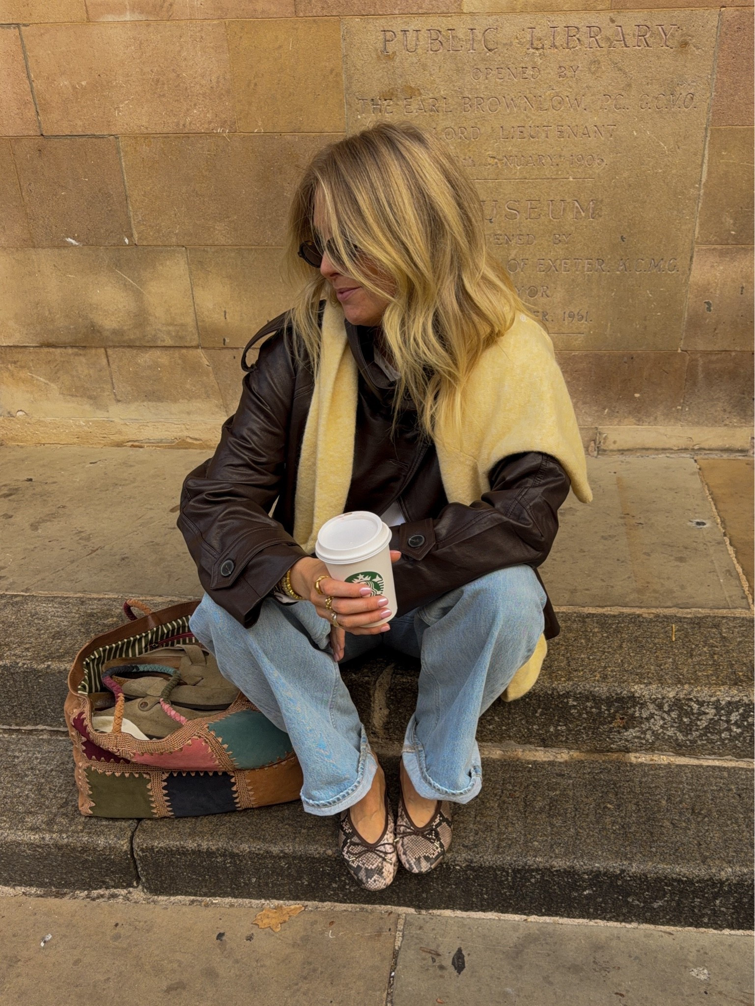 Autumn outfit, autumn style, faux leather jacket, chocolate brown jacket. Asos jacket, butter yellow cardigan, sezane cardigan, snakeskin shoes, ballet flats, asos ballet pumps, asos shoes, white stuff bag, leather bag, suede bag, patchwork bag

#LTKuk #LTKautumn #LTKFashionMonth