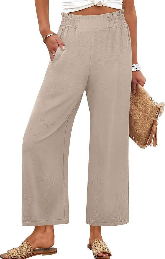 ANRABESS Womens Wide Leg Palazzo Pants Summer Beach High Waisted Cropped Flowy Pants 2026 Dressy ... | Amazon (US)