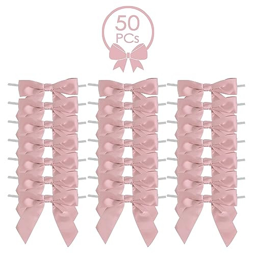 AIMUDI Light Blue Satin Ribbon Twist Tie Bows 3.5" Pre-Tied Baby Shower Bows Premade Baby Blue Bows for Crafts Treat Bags Cake Pop Gift Wrapping Wedding Favors Gender Reveal Birthday - 50 Counts | Amazon (US)