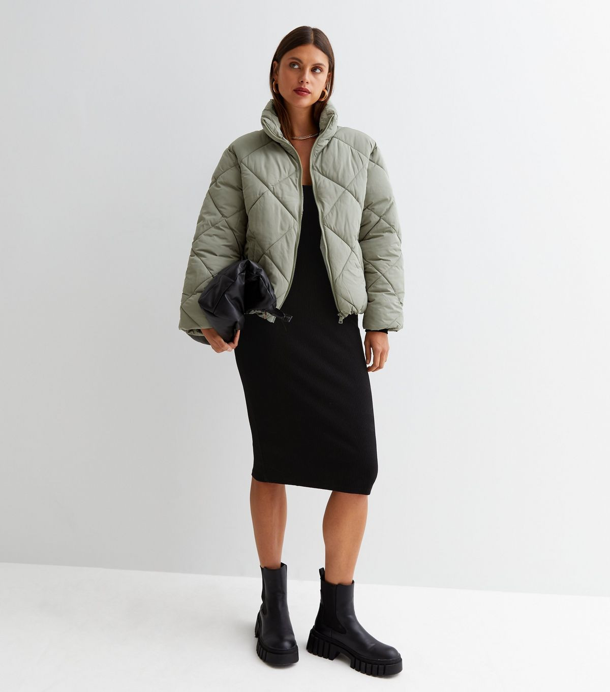 Olive Quilted High Neck Puffer Jacket | New Look | New Look (UK)