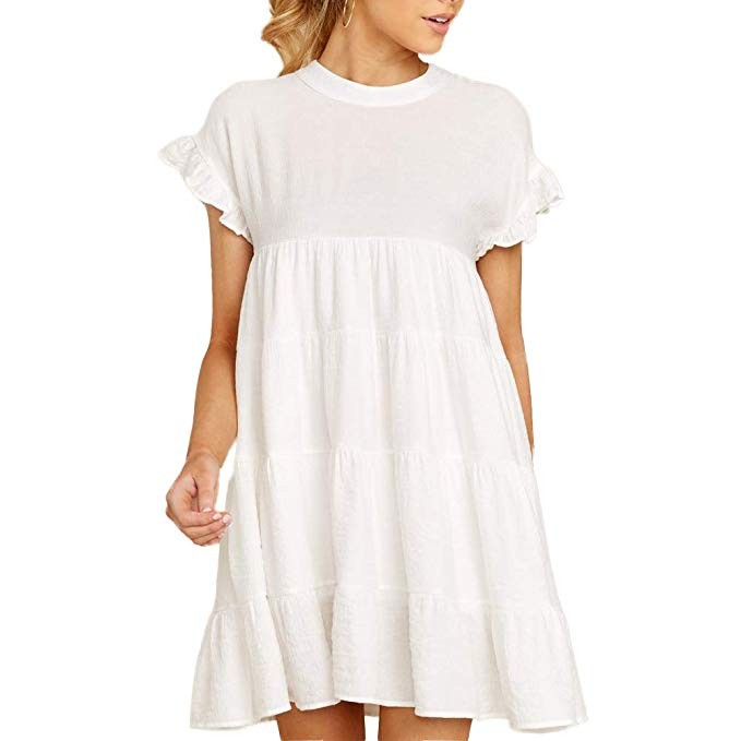 Joteisy Women’s O Neck Ruffle Short Sleeve Tiered Casual Mini Dress | Amazon (US)