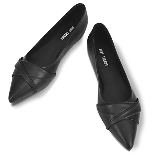 BEST TRENDY Stylish Black Pointed Toe Flats for Women – Comfortable PU Leather Ballet Flats, Elegant Women's Pointed Toe Flats for Casual or Office Wear, Durable & Fashionable Black Flats with Pointed Toe Design | Amazon (US)