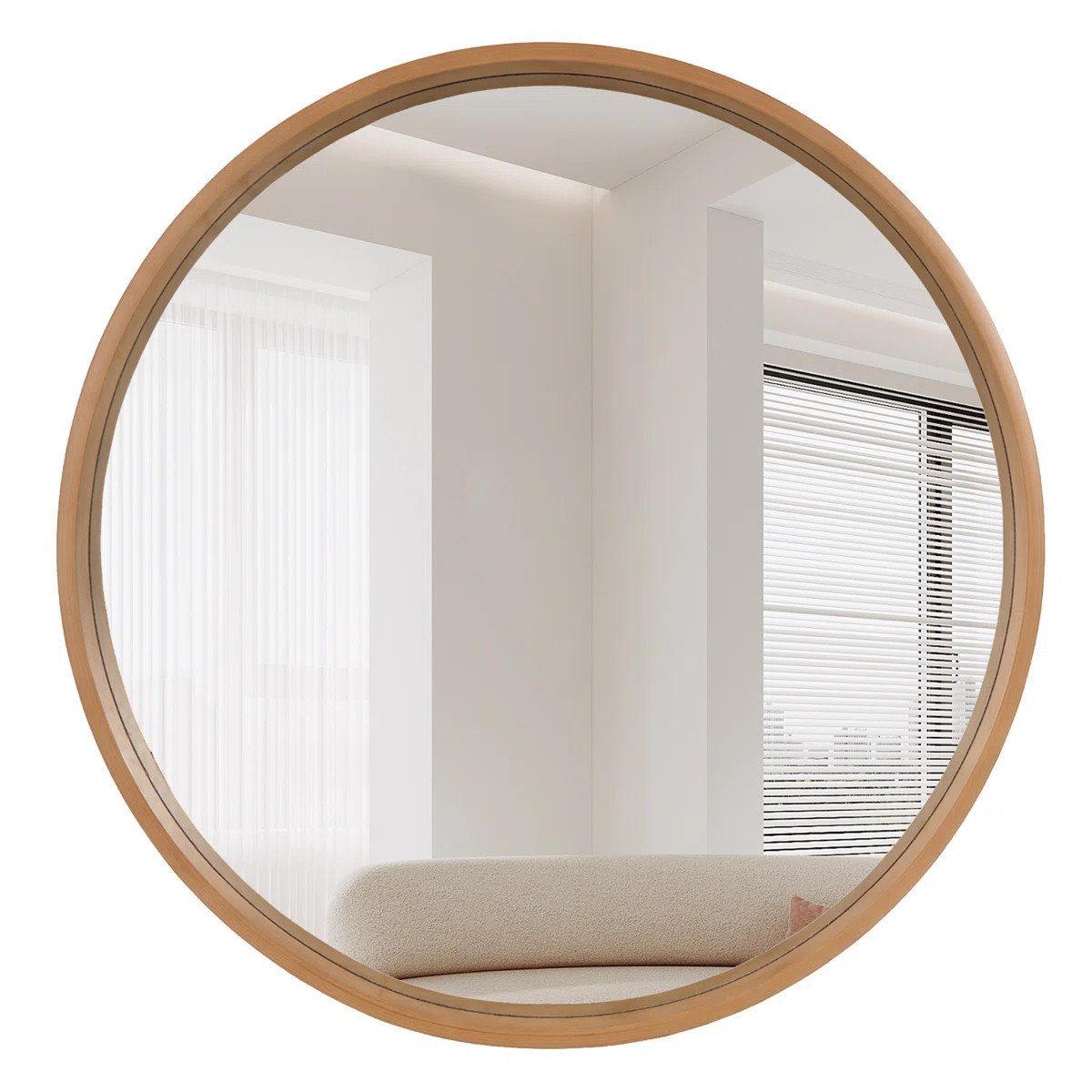 Wood Round Wall Mirror for Bathroom Bedroom Vanity Home Decoration | Wayfair North America