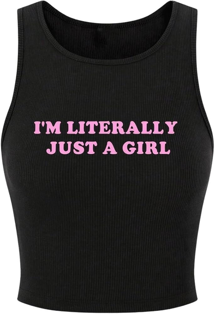 SOLY HUX Women's Y2K Letter Print Crop Top Sleeveless Rib Knit Tank Top Summer Vest Tops | Amazon (US)