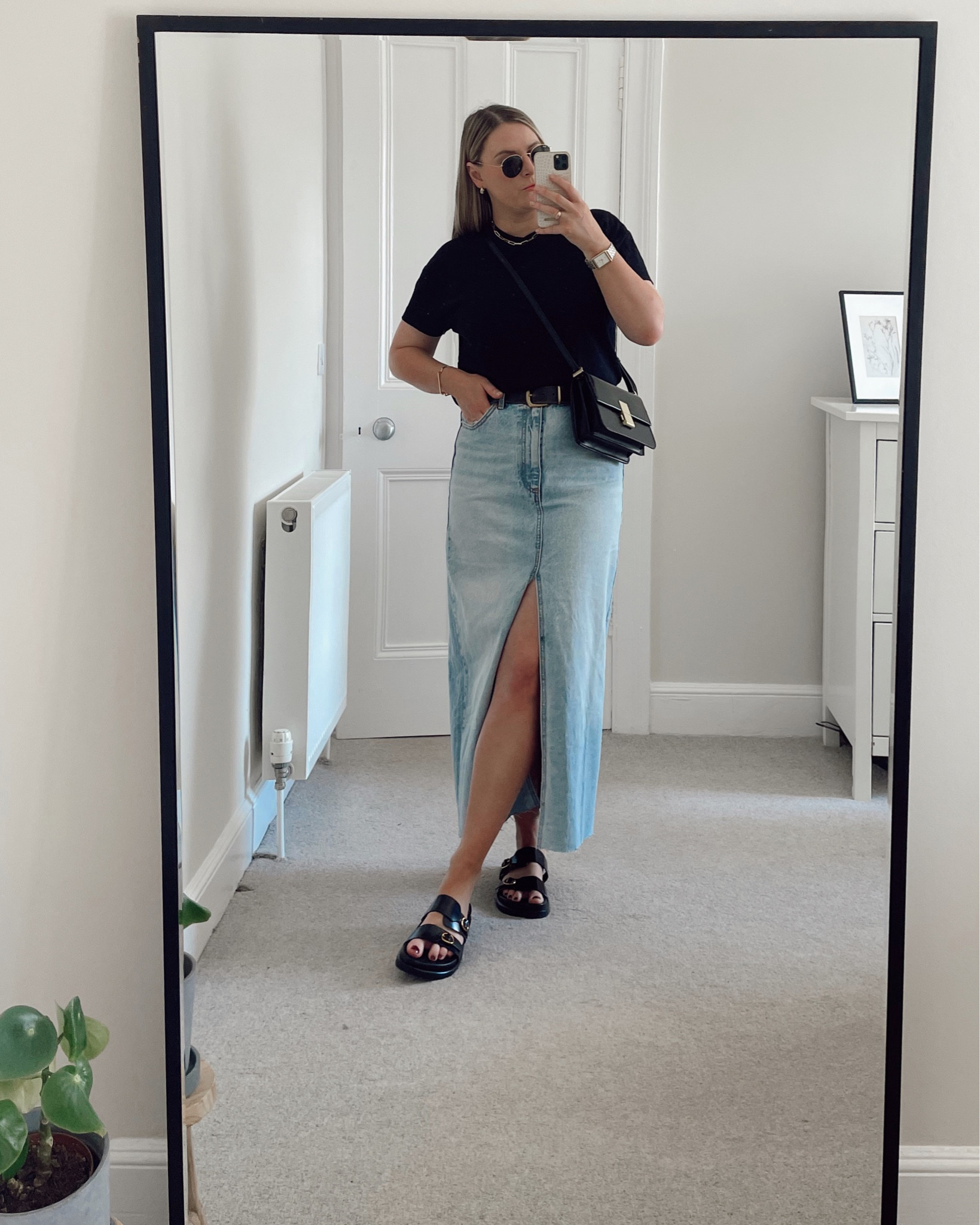 Denim maxi skirt spring minimal outfit with Zara chunky sandals. 

#LTKunder100 #LTKSeasonal #LTKeurope